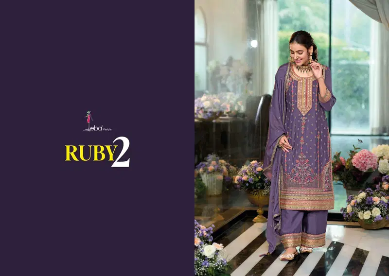 Ruby 2 By Eba Chinon Embroidery Designer Readymade Suits Exporters In India
